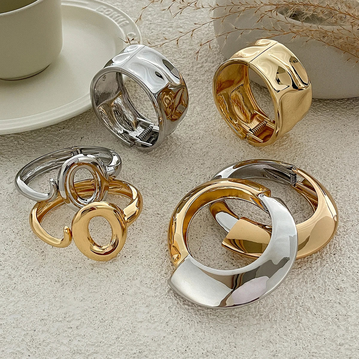 Ingemark Exaggerated Punk Irregular Wide Cuff Bangle for Women Vintage