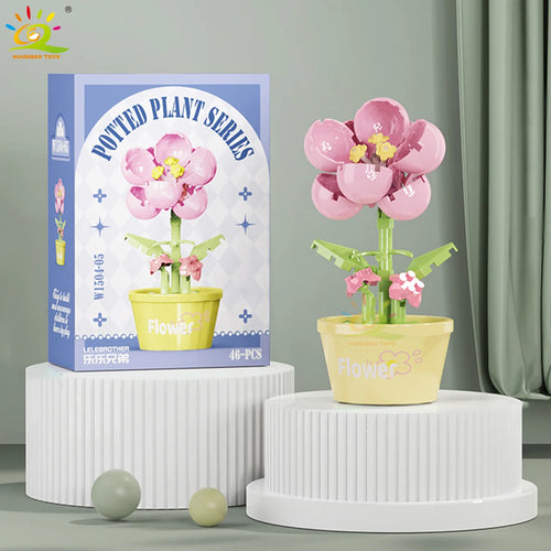 HUIQIBAO MOC Flower Succulent Potted Model Building Block DIY Eternal