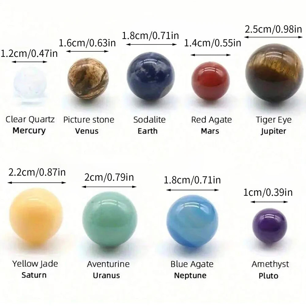 Solar System Natural Crystal Gemstones Set 9 Planets Sphere Ball Stone