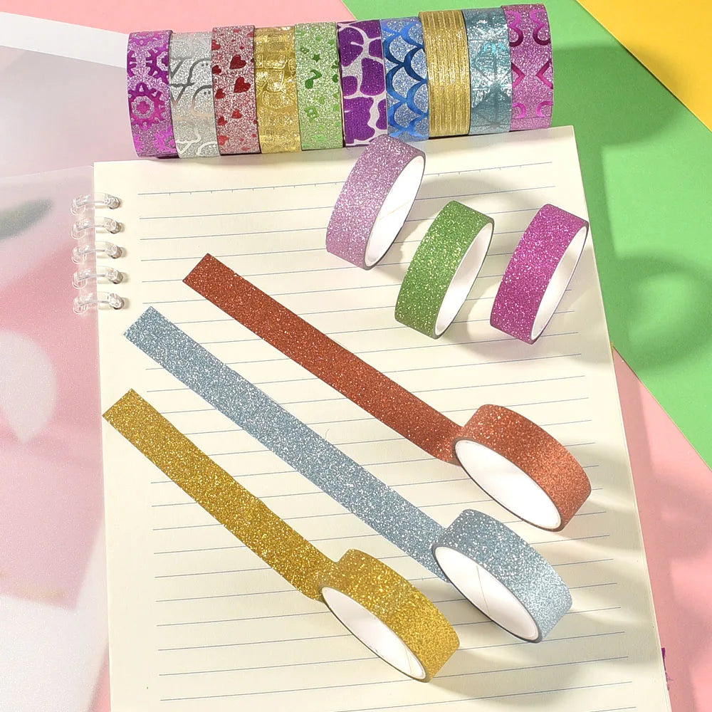 10Rolls Random Color Glitter Stickers Paper Adhesive Tapes DIY