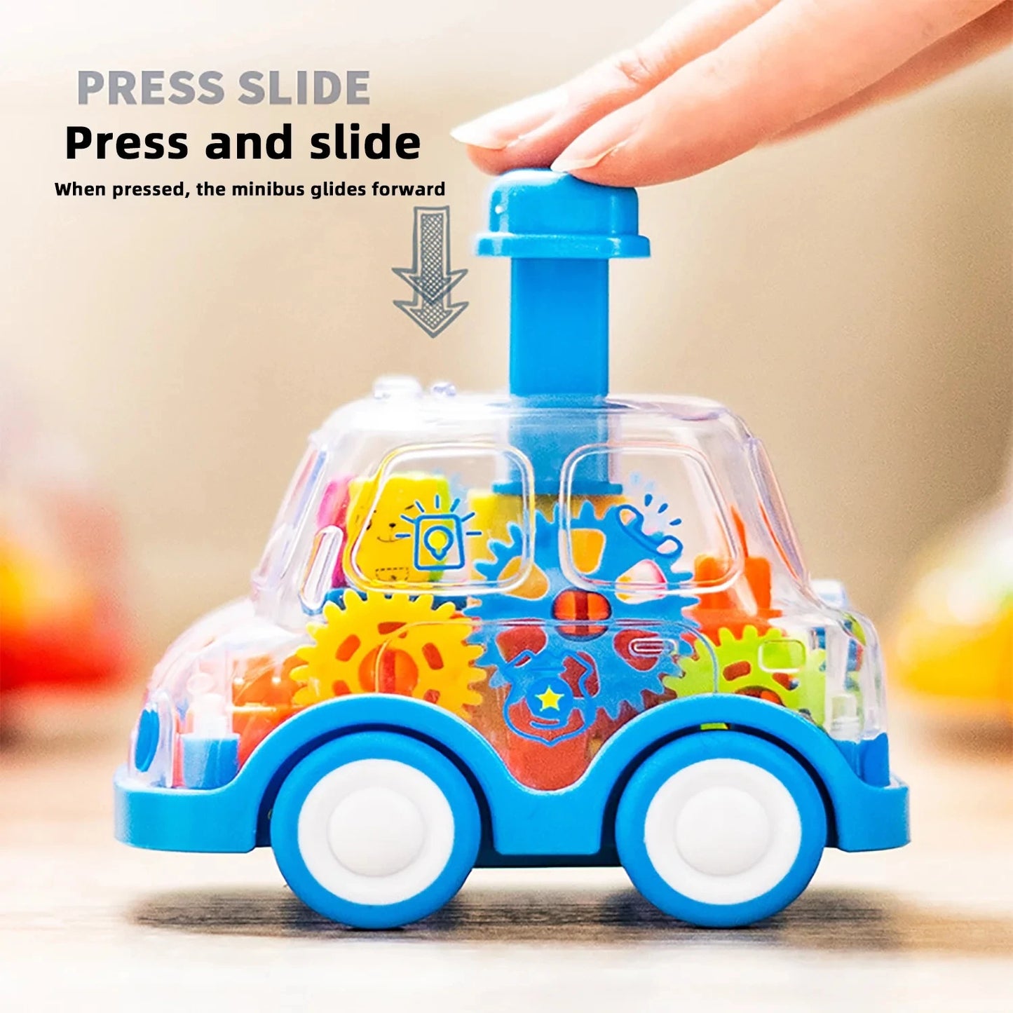 Baby Toy Cartoon Press Gear Car Toy Lnertia Pull-back Transparent Car