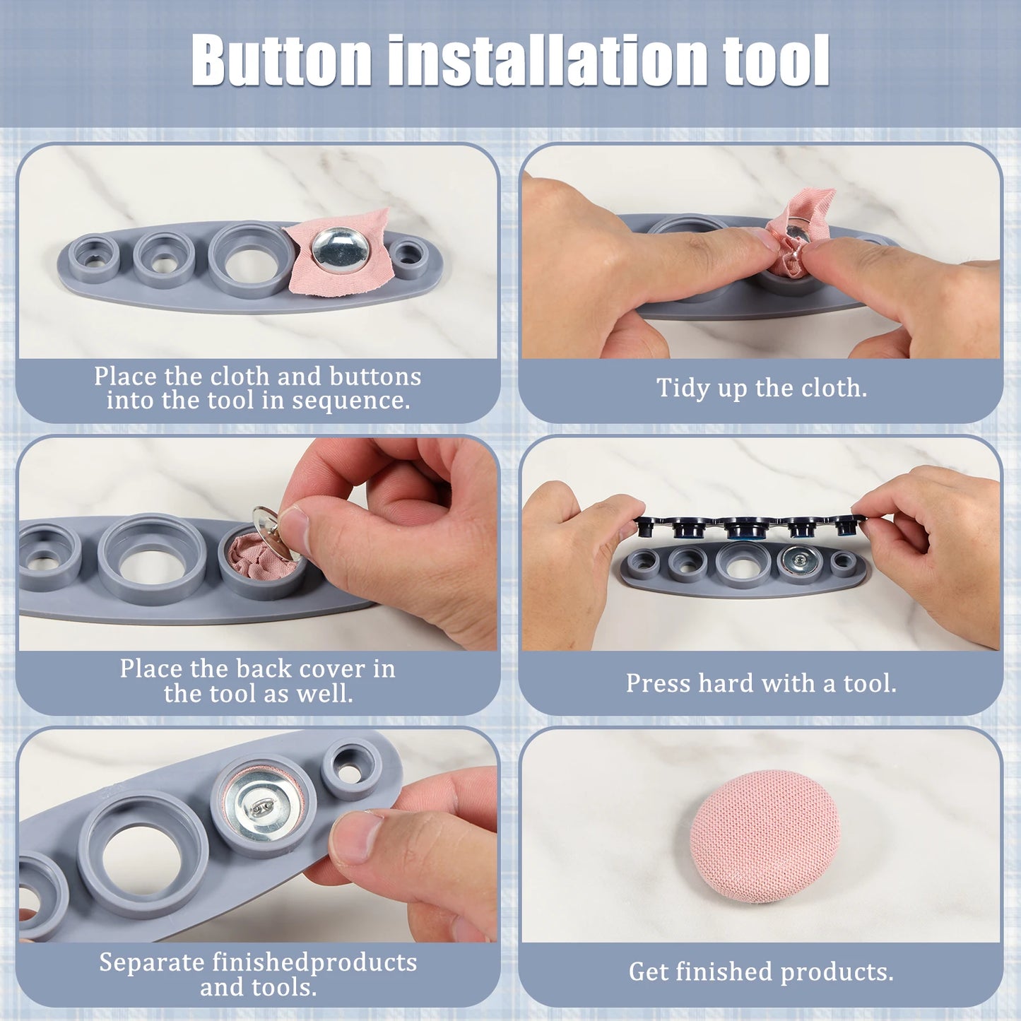 100 Pcs Cover Button Kit 5 Different Size Cover Buttons with 5 in 1