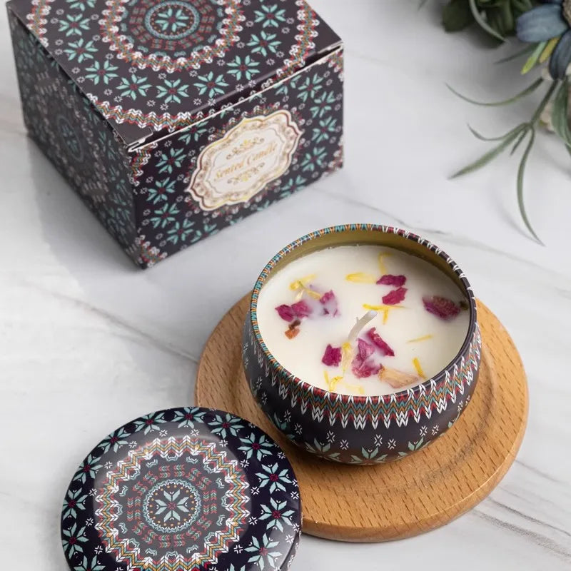 1/4PCS Vintage Scented Candles Soy Wax Candle Jars Flower Fragrance