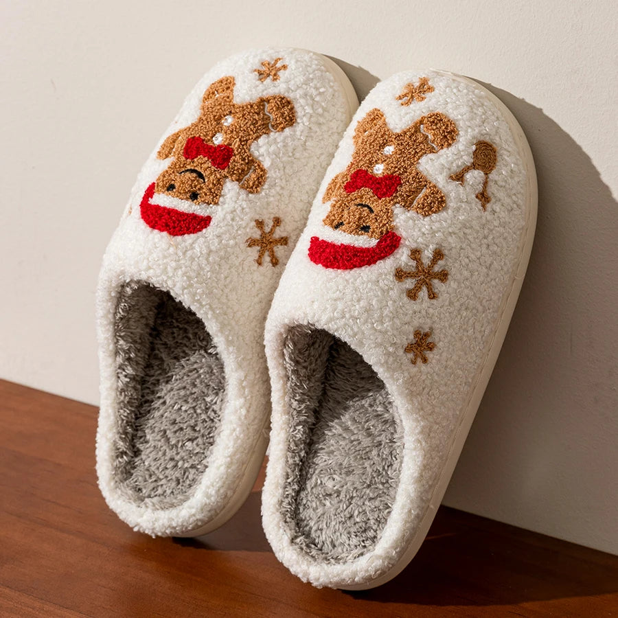 Winter Women's Warm Christmas Slippers Cute Pattern Indoor Soft Sole
