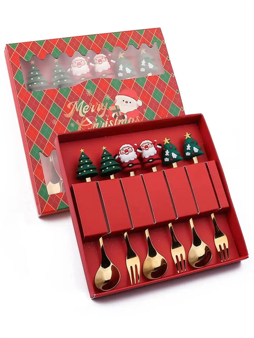 (2/4/6pc) Christmas Spoon and Fork Set Stainless Steel Creative