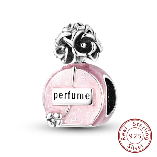 Fit Original 925 Sterling Silver Charms Beads Bow Perfume Bottle Pink