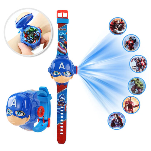 2025 New 3D Projection Spiderman Children Watches for Kids Frozen Elsa
