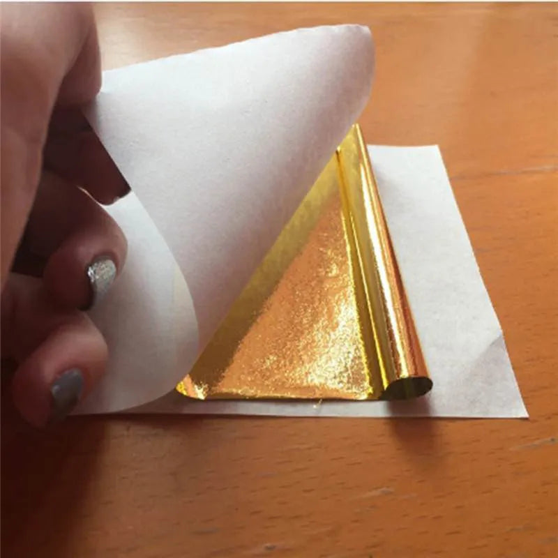 100 Pcs Sheets Pure 24K Gold Foil Leaf Anti-Aging Gilding For Food