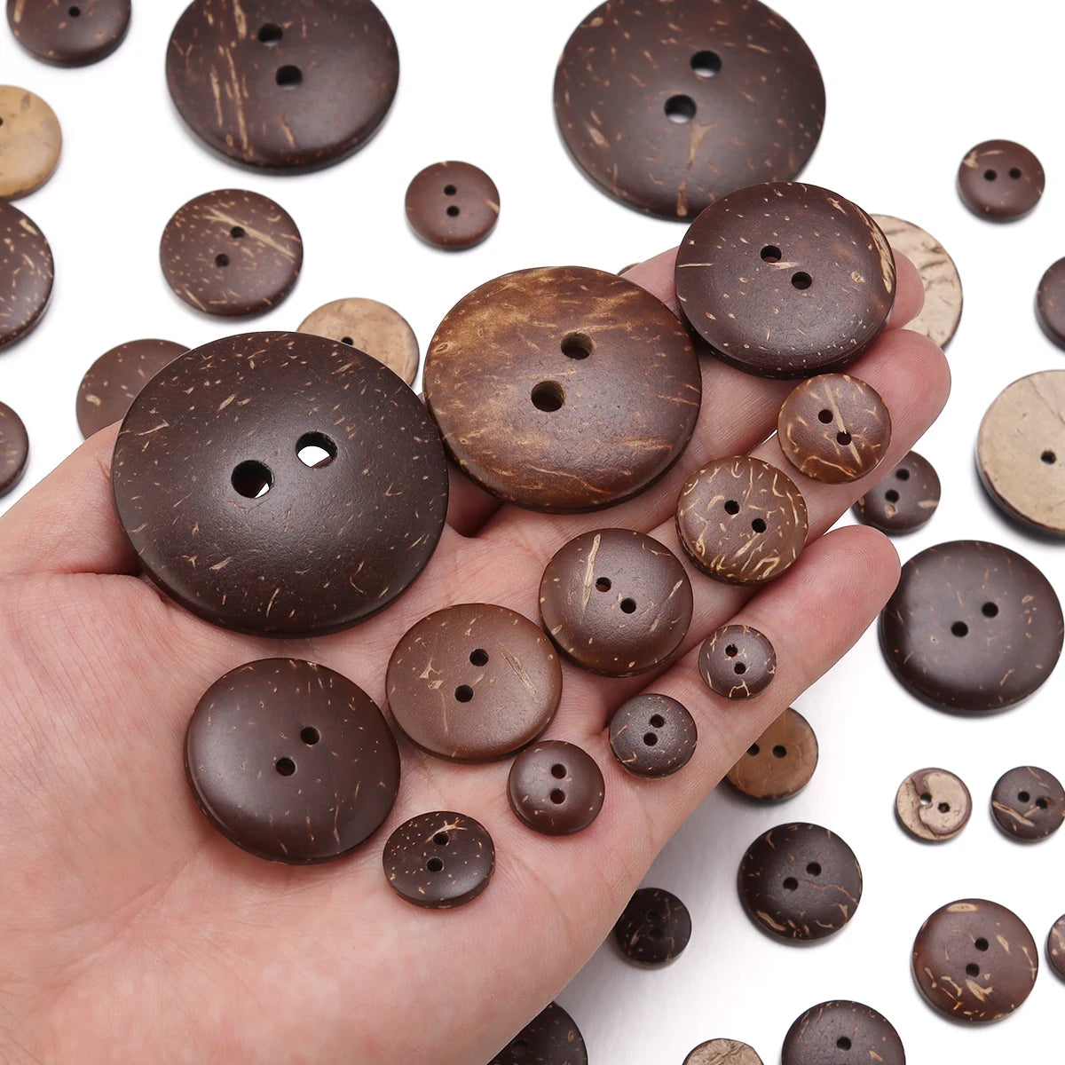 10-100Pcs Natural Coconut Shell Button Round 2-Holes Buttons for