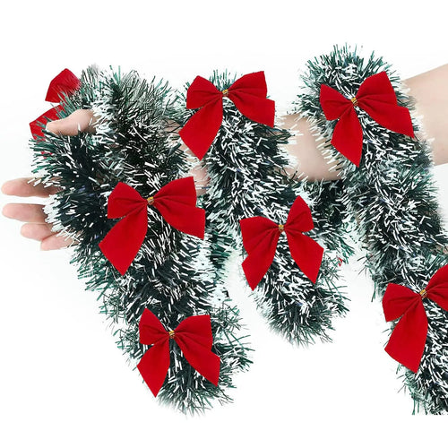 Artificial Christmas Garland Xmas Tinsel Garlands with Bowknot for DIY