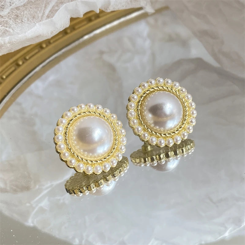 ZAKOL Shiny Imitation Pearl Stud Earrings Fashion Cross Design