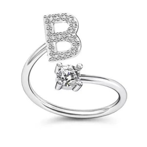 LATS Zircon Initial A-Z Letter Rings for Women Girl Adjustable Opening