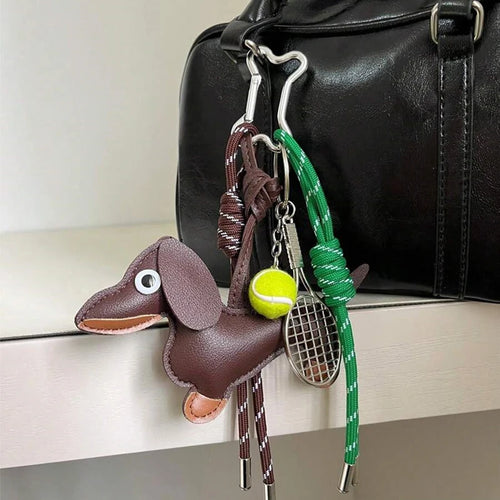 Leather Dachshund Bag Pendant Creative Keychain Lanyard bag Accessory