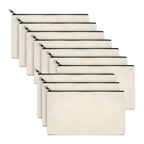 10pcs Blank Beige Diy Craft Bag Canvas Pencil Case Makeup Bags Zipper