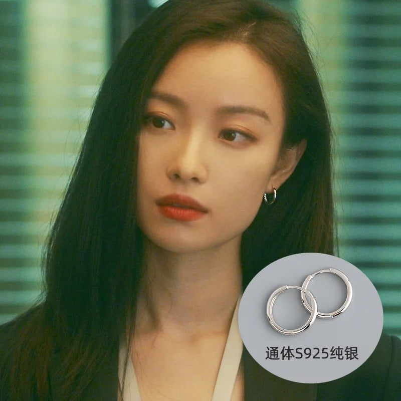 925 Sterling Silver Geometry Hoop Earrings for Women Fashion Silver
