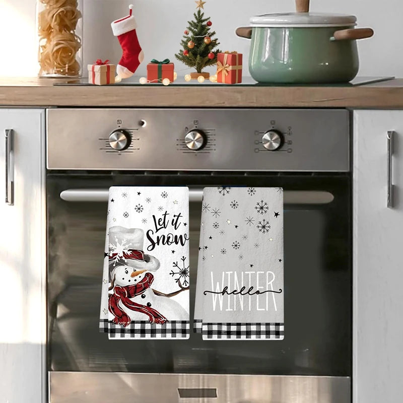 2pcs Christmas Kitchen Towels Buffalo Plaid Xmas Hand Towels Christmas