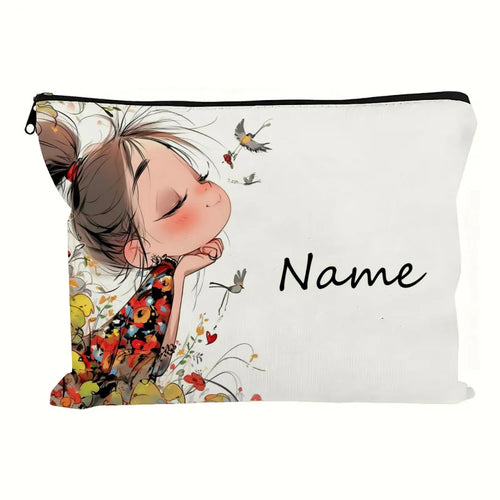 Custom Name Vintage Cute Girl Pattern Makeup Bag Handbag Toiletry Bag