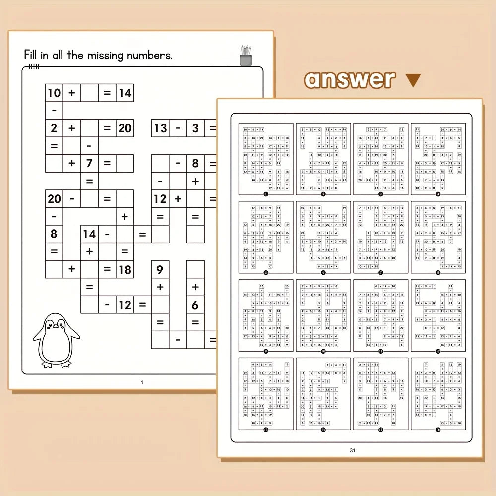 32-Page Math Fill-In-The-Blank Puzzle Activity Book: Children's