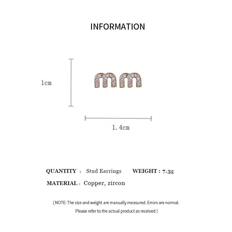 Letter M-shape Zircon Hoop Earrings for Women Oil Dripping
