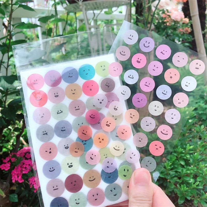 6 Sheets, Cute Expression Cartoon Doodle Cup Round Sticker, Multicolor