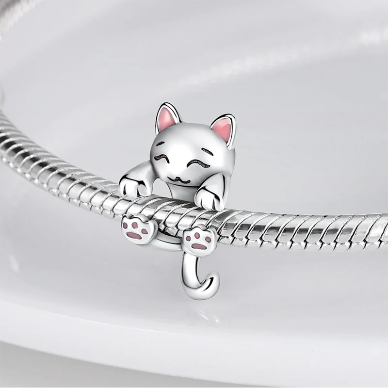 2024 Hot Sale Pink 925 Silver  Milk Cat Shape Charm Beads Fits Pandora