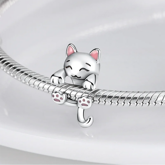 2024 Hot Sale Pink 925 Silver  Milk Cat Shape Charm Beads Fits Pandora