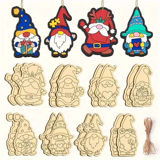 16pcs/set Elf Gnome Series Wooden Hanging Craft Kit DIY Painting