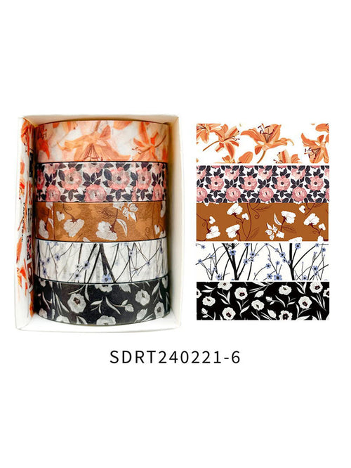 5 rolls of boxed romantic flower handbook tape, cute DIY fresh