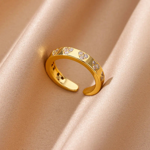 Zircon Geometric Heart Rings For Women Stainless Steel Gold Color