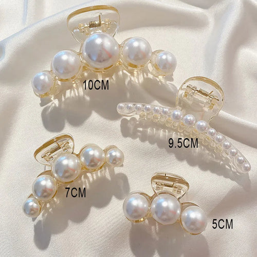 Vintage Pearl Clips Set Large Claw Korean Ponytail Big Barrettes Jaw