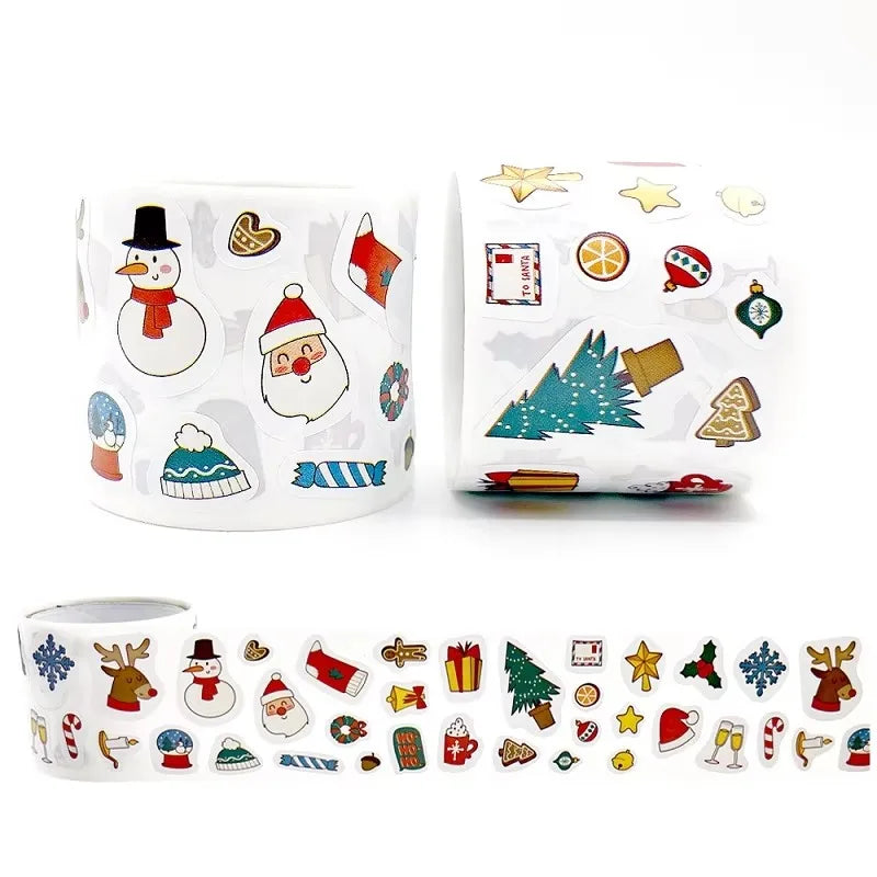 300PCS New Christmas Stickers Roll Small Children Stickers Cute Kawaii