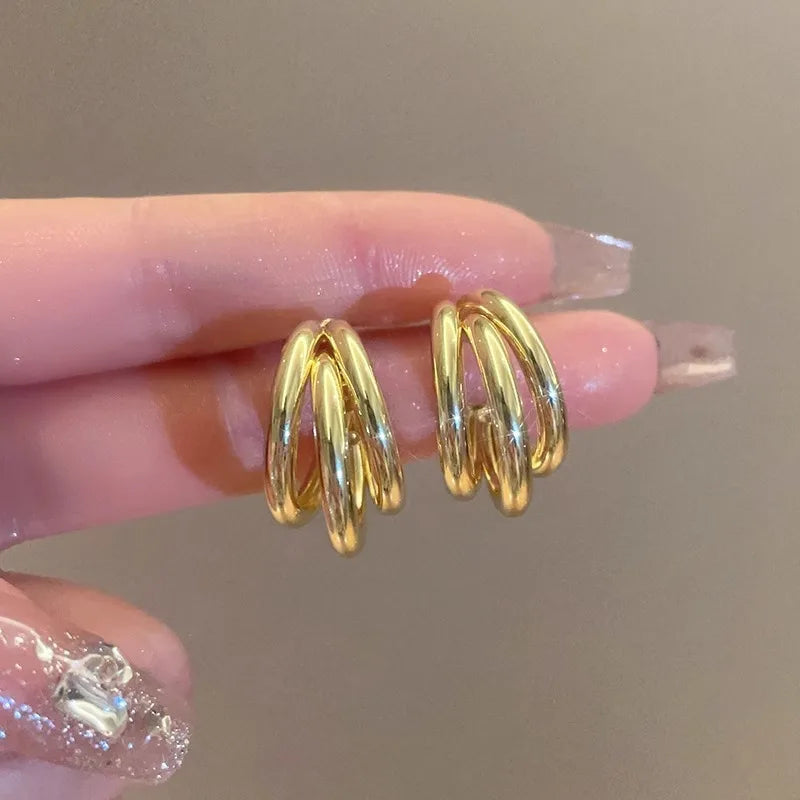 Elegant Gold Color Circled Hoop Earring for Woman Metal Elegant
