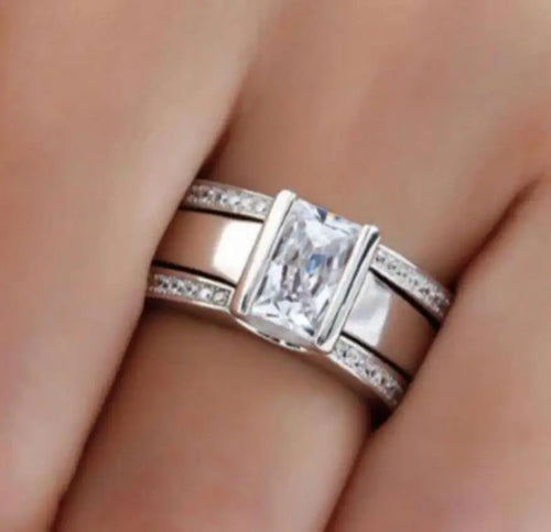3Pcs Geometric Simple Silver Color Shiny Rhinestone Rings For Women