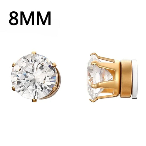 1Pairs Punk Round Zircon Magnetic Ear Stud Clip Earrings Non Piercing