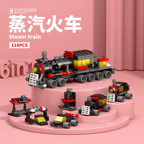 NEW DIY 6in1 Train Track Robot Helicopter Vehicle Building Blocks Kit