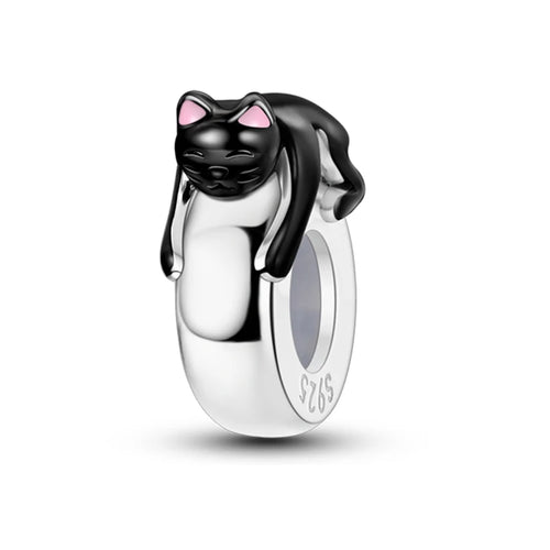 Original 925 Sterling Silver Clip Charm Inlaid Zircon Cat Butterfly