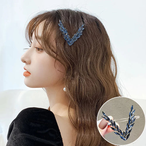 Luxury Shining Crystal Hair Clip For Women Korean V Shape Buckle