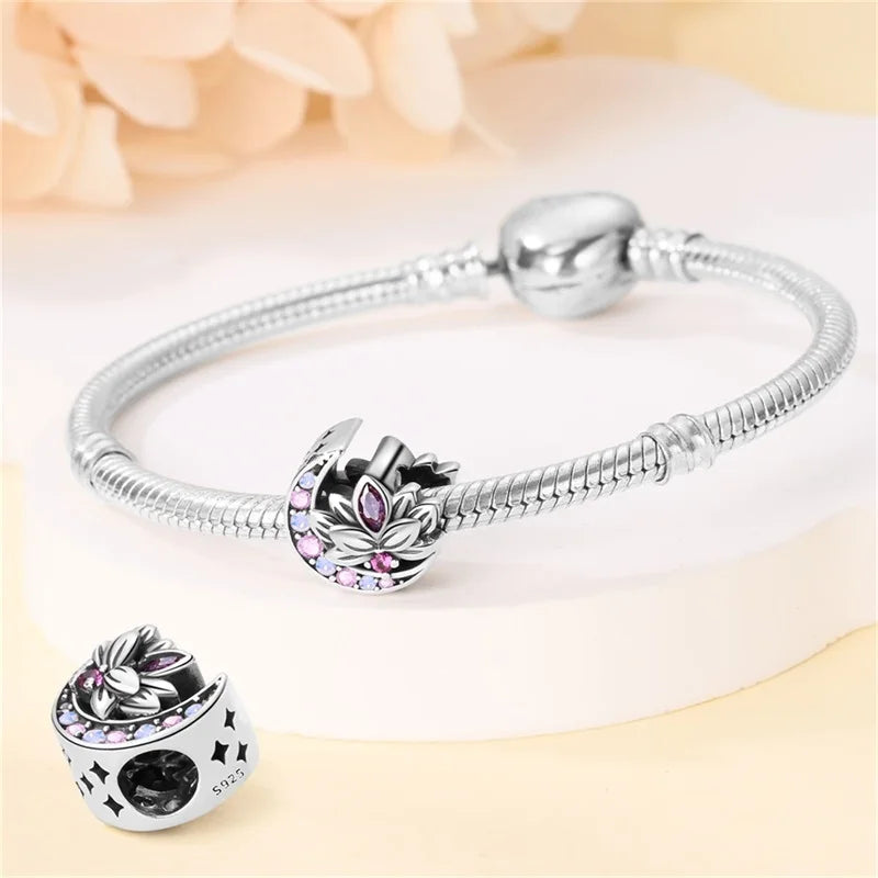 Classic Silver Plated Lotus Guardian Angel Heart-Shaped Zircon Charms