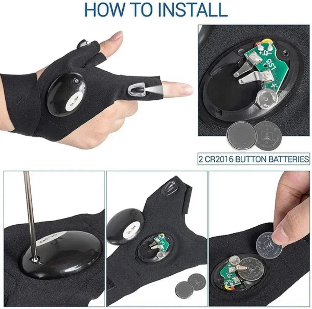LED Flashlight Gloves for Men Christmas Gifts Fishing Camping Hiking