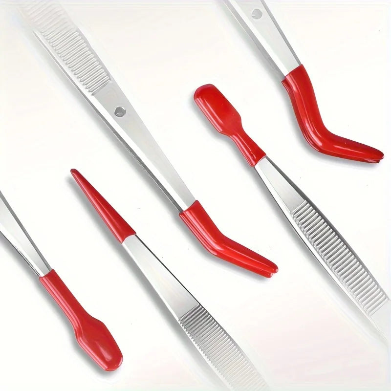 4pcs Set of Stamp Tweezers with Rubber Tips Stainless Steel Clip