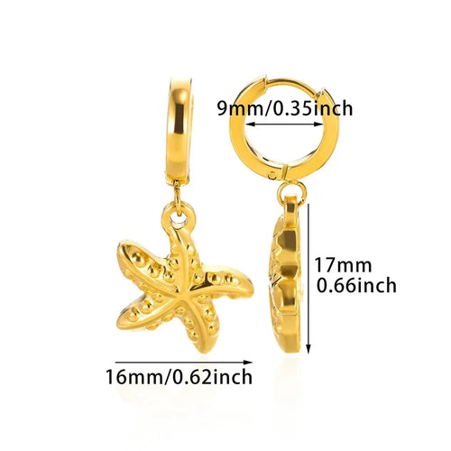 Vintage Summer Starfish Stainless Steel Stud Earrings For Women Simple
