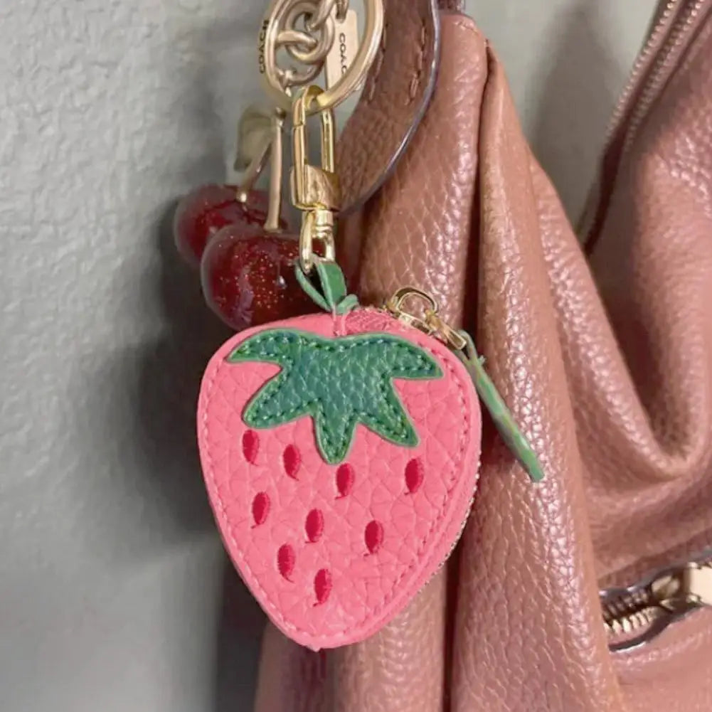 Cute Fruit Shape Leather Coin Purse Mini Zipper Earphone Bag Keychain