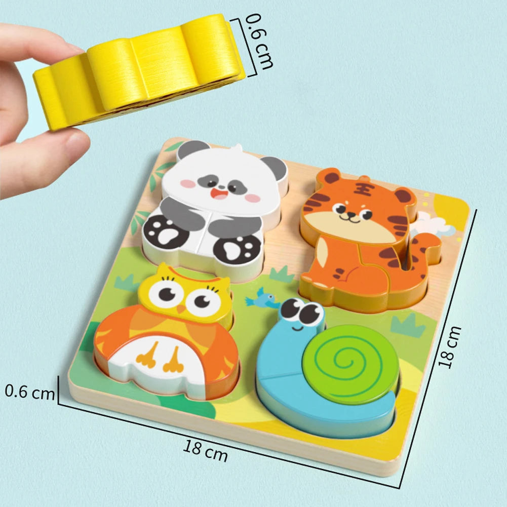 4-in-1 Wooden Toys 3D Wood Puzzle Cartoon Animals Cognitive Jigsaw