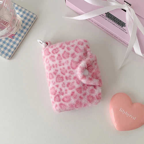 New Fashion Plush Leopard Pattern Snap Card Bag for Girls Mini Storage