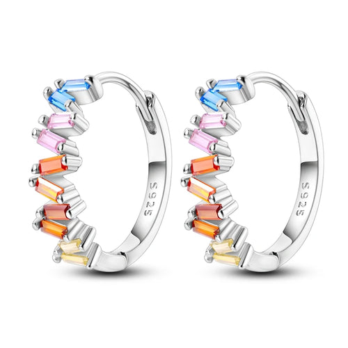 925 Sterling Silver Colored Zirconium Stars Hoop Earrings For Women