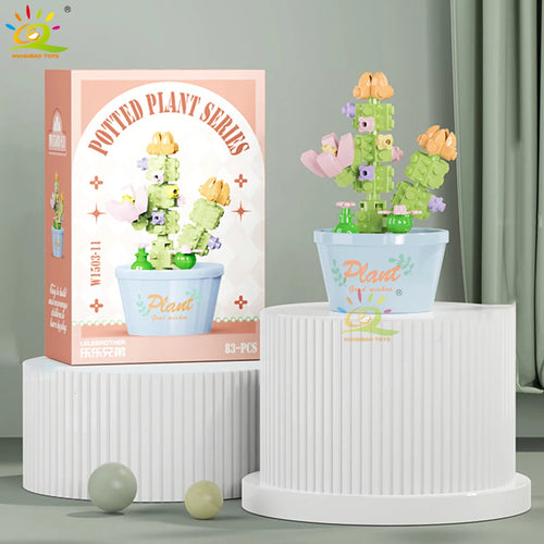 HUIQIBAO MOC Flower Succulent Potted Model Building Block DIY Eternal