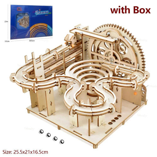 3D Wooden Puzzle DIY Building Kits Mechanical Model Marble Run Set