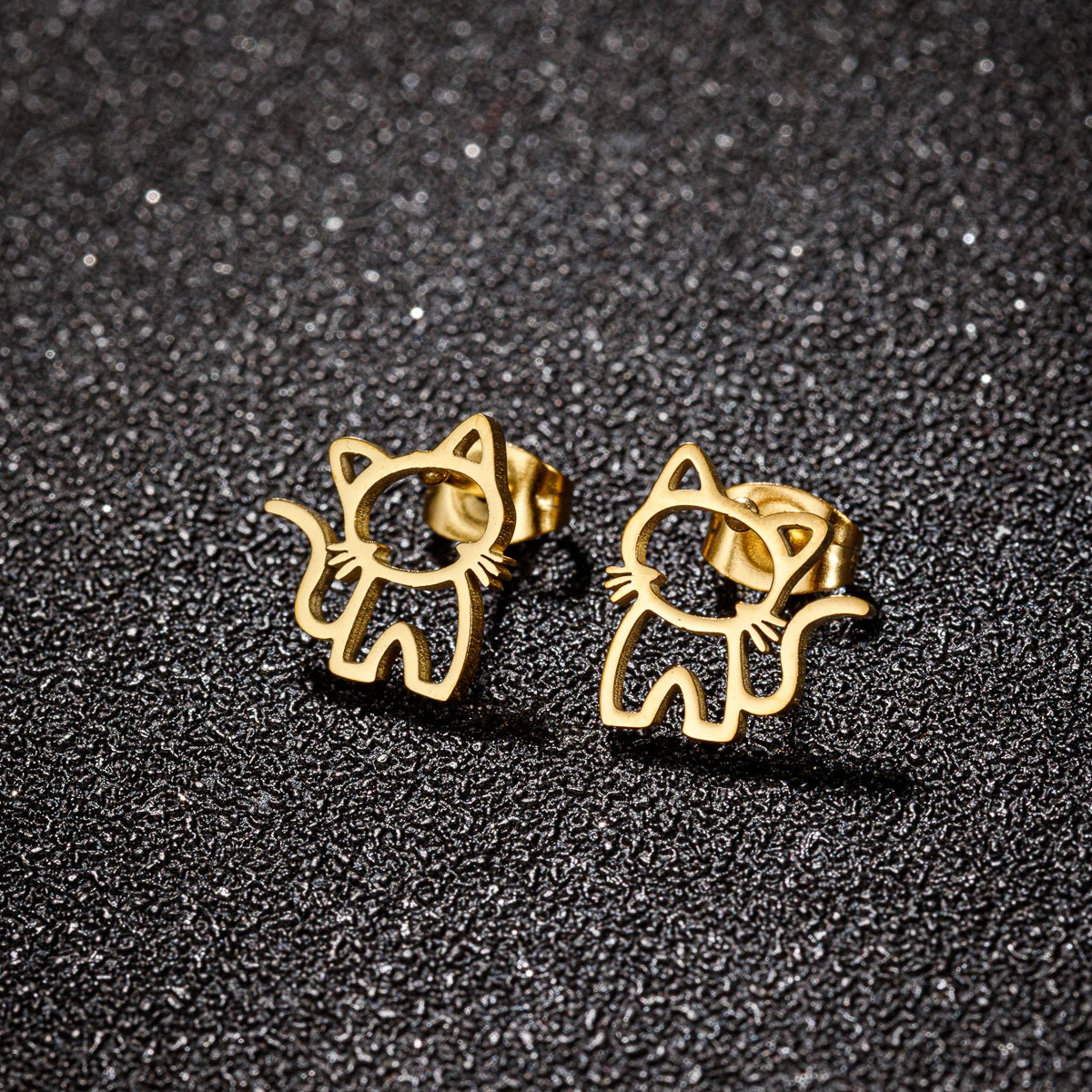 1 Pair Cute Cat Stainless Steel Stud Earrings for Mens Womens Punk