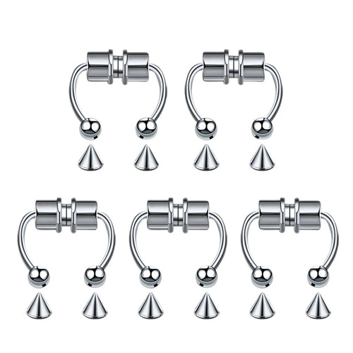5pcs Stainless Steel Magnet Fake Nose Ring Hoop Fake Piercing Hoop