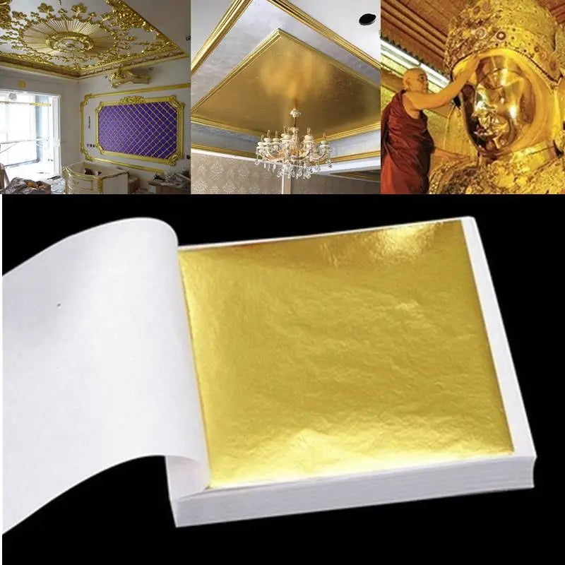 100 Pcs Sheets Pure 24K Gold Foil Leaf Anti-Aging Gilding For Food